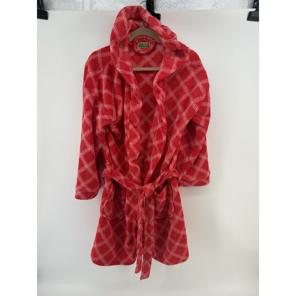 Vera Bradley Soft Lush Red And White plaid Hooded Robe Size S/M Christmas